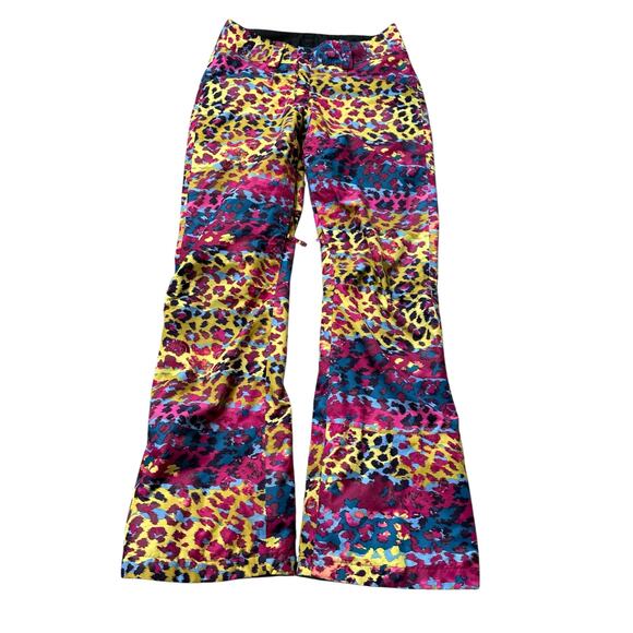 THE NORTH FACE Colorful Vibrant Leopard Animal Print Black Reversible Ski Pants - Picture 1 of 11